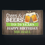 Banderoles Rustic Cheers and Beers Happy 70th Birthday Green<br><div class="desc">Rustic Cheers and Beers Happy 70th Birthday Banner Green. Pour plus de personnalisation,  cliquez sur le bouton "Customiser" et utilisez notre outil de conception pour modifier ce modèle.</div>