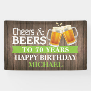 Banderoles Rustic Cheers and Beers Happy 70th Birthday Green