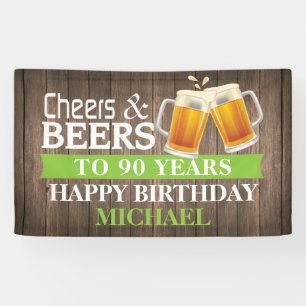 Banderoles Rustic Cheers and Beers Happy 90th Birthday Green