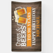 Banderoles Rustic Cheers and Beers Happy 90th Birthday Orange (Vertical)