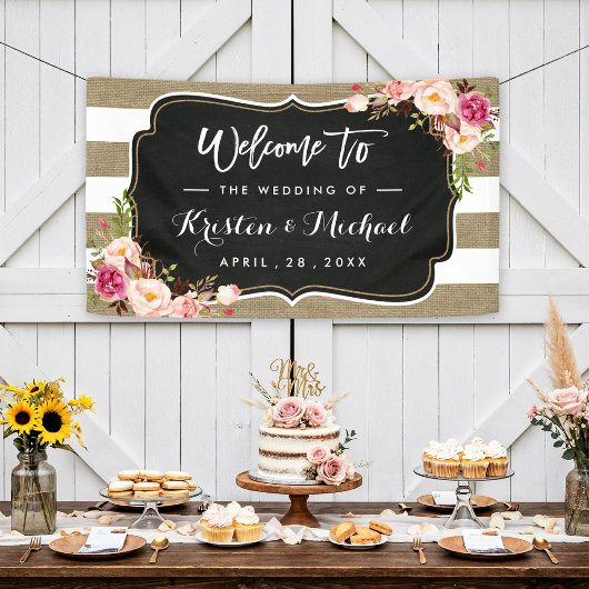 Banderoles Rustic Country Burlap Stripes Fête de Mariage Flor