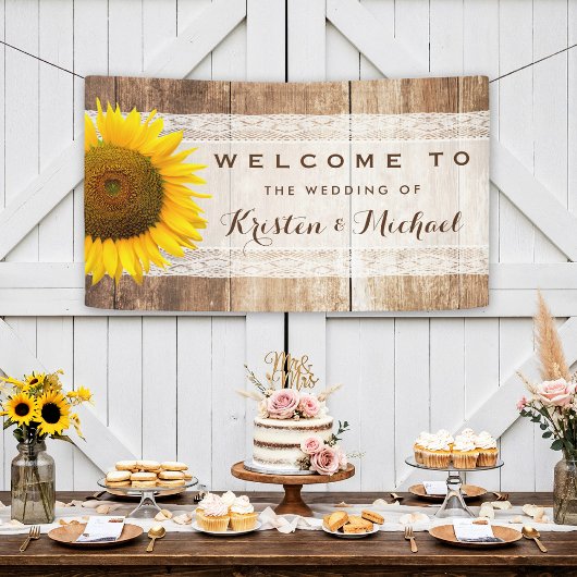 Banderoles Rustic Country Grange Wood Sunflower Mariage