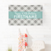 Banderoles Rustic Grey & Blue Buffalo Plaid Anniversaire (En situation)