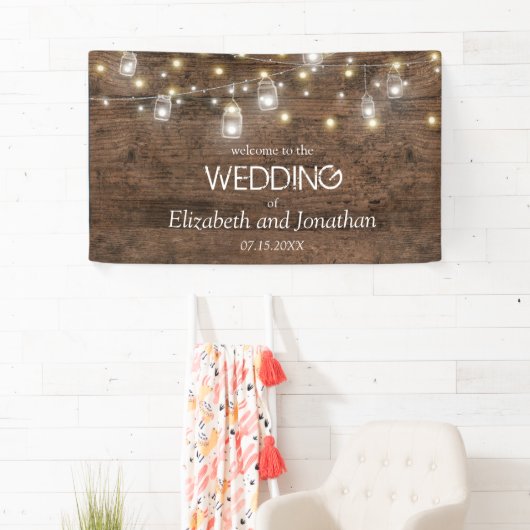 Banderoles Rustic Mason Jar String Lights Mariage Bienvenue (En situation)