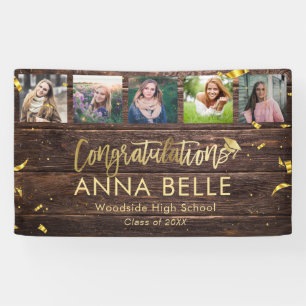 Banderoles Rustic Modern Gold Script Photo Collage Graduation