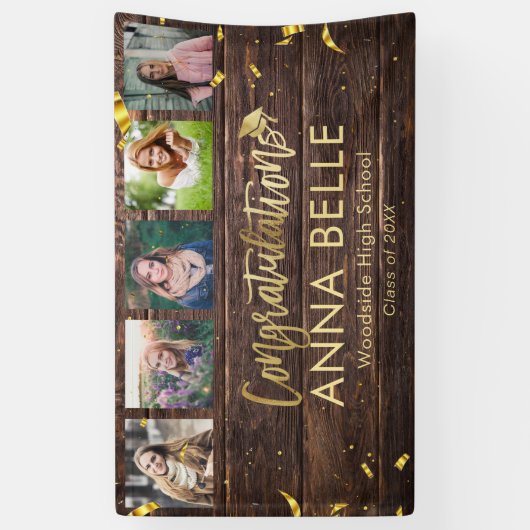 Banderoles Rustic Modern Gold Script Photo Collage Graduation (Vertical)