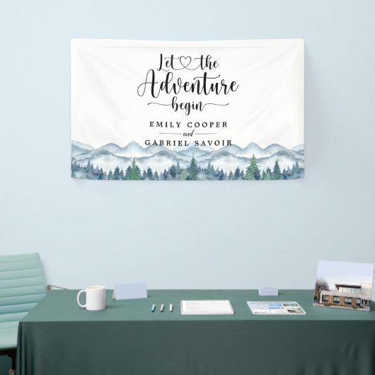 Banderoles Rustic Mountains Mariage d'aquarelle de forêt (Salon professionnel)