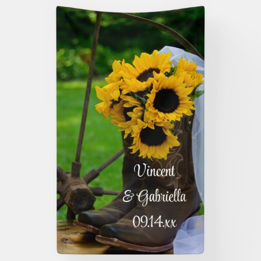 Banderoles Rustic Sunflowers and Cowboy Boots (Vertical)