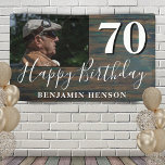 Banderoles Rustic Wood 70th Birthday Party Photo<br><div class="desc">Bois rustique Bannière photo du 70e anniversaire de la fête. Grand signe pour la fête du 70ème anniversaire avec une photo personnalisée et un texte en script blanc tendance avec un nom. L'arrière - plan est de texture bois foncé. Personnalisez le panneau avec votre photo, votre nom et votre numéro...</div>