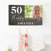 Banderoles Rustic Wood Photo 50th Birthday Party Banner (En situation)