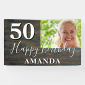 Banderoles Rustic Wood Photo 50th Birthday Party Banner (Horizontal)