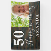 Banderoles Rustic Wood Photo 50th Birthday Party Banner (Vertical)