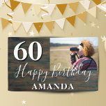 Banderoles Rustic Wood Photo 60th Birthday Party Banner<br><div class="desc">Rustic Wood Photo 60th Birthday Party Banner. Grand signe pour la fête du 60ème anniversaire avec une photo personnalisée, texte dans un script tendance avec un nom. L'arrière - plan est en bois foncé et le texte est en blanc. Personnalisez la bannière avec votre photo, votre nom et l'âge et...</div>