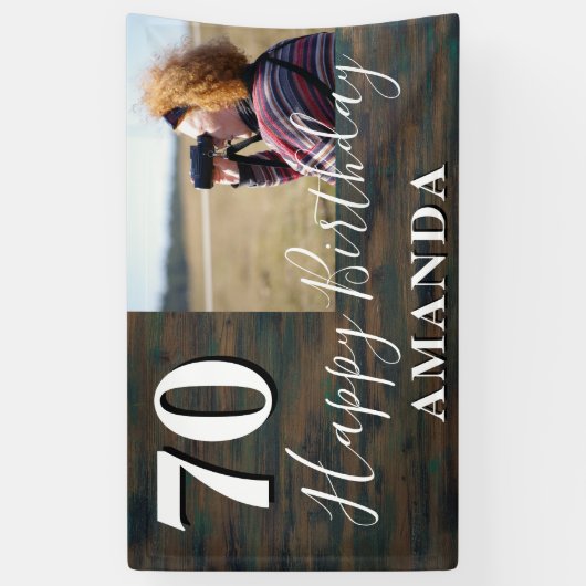Banderoles Rustic Wood Photo 70th Birthday Party (Vertical)