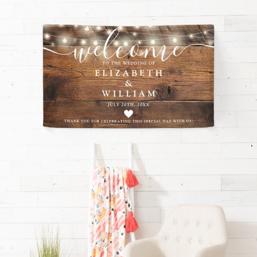 Banderoles Rustic Wood String Lights Wedding Welcome (En situation)