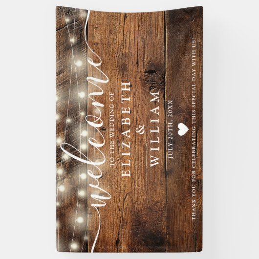 Banderoles Rustic Wood String Lights Wedding Welcome (Vertical)