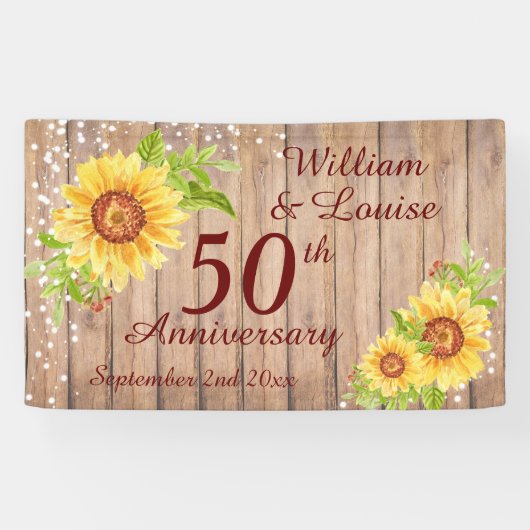 Banderoles Rustique 50e anniversaire Floral Sunflower Party (Horizontal)