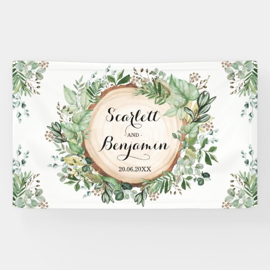 Banderoles Rustique Aquarelle Verdure Mariage fête nuptiale (Horizontal)