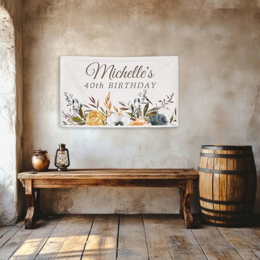 Banderoles Rustique bleu jaune Floral 40e anniversaire Bienve