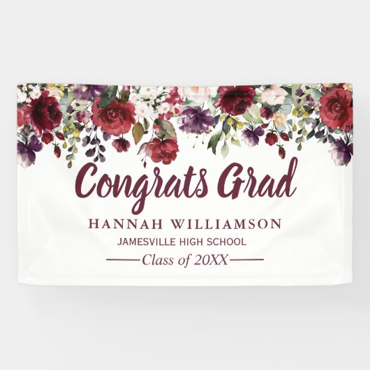 Banderoles Rustique Bourgogne Red Floral Graduation Party (Horizontal)