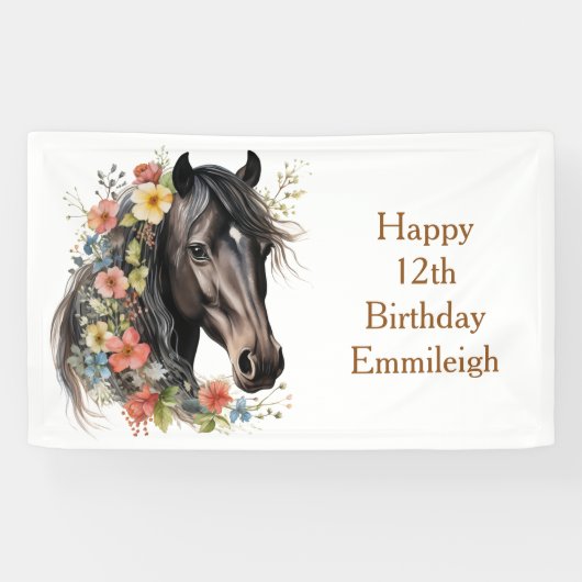Banderoles Rustique Floral Horse 12e anniversaire (Horizontal)