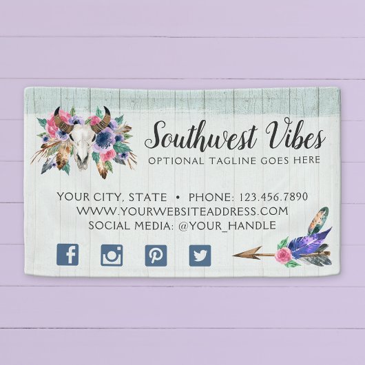 Banderoles Rustique Floral Vache Crâne Aquarelle Bois Boho Ch