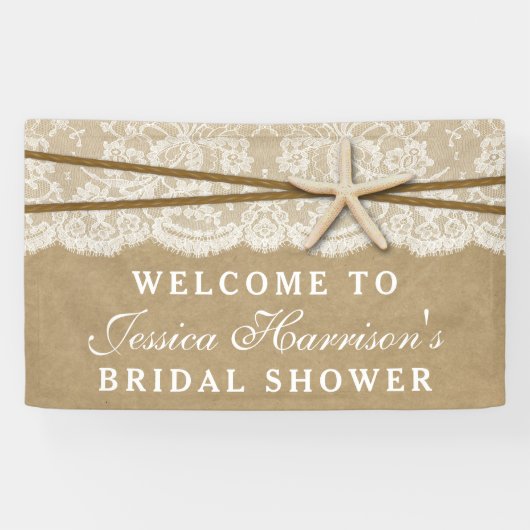 Banderoles Rustique Kraft, dentelle et Fête des mariées de pl (Horizontal)