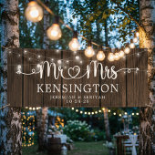 Banderoles Rustique M. Mme Heart Script Lights Mariage en boi