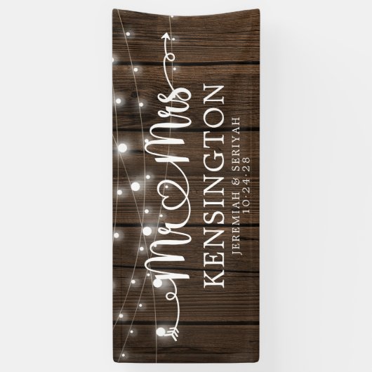 Banderoles Rustique M. Mme Heart Script Lights Mariage en boi (Vertical)