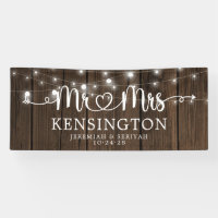 Rustique M. Mme Heart Script Lights Mariage en boi