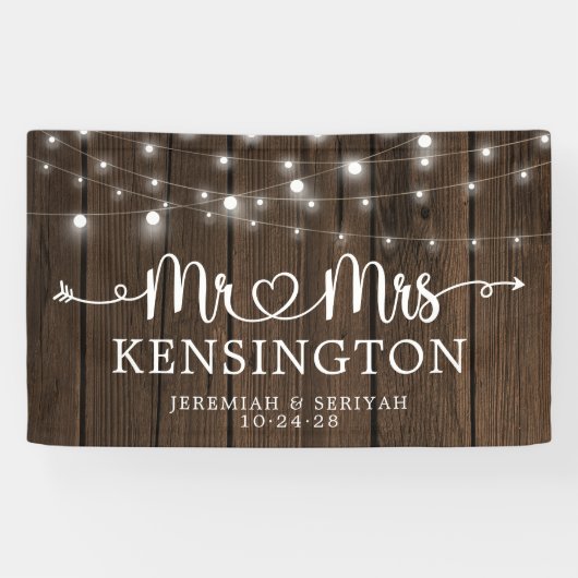 Banderoles Rustique M. Mme Heart String Lights Mariage en boi (Horizontal)