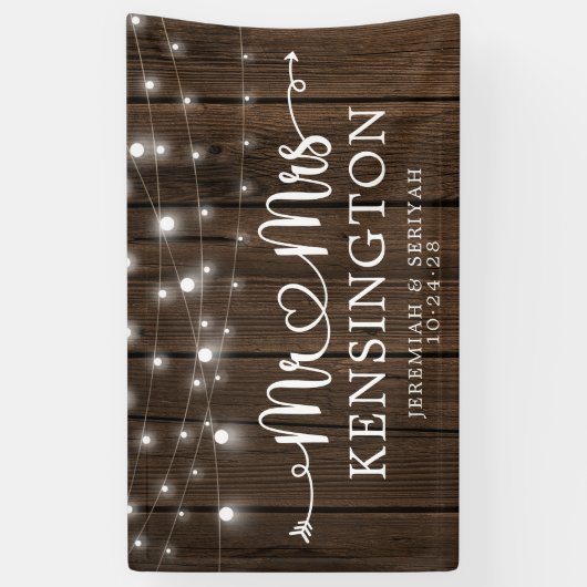 Banderoles Rustique M. Mme Heart String Lights Mariage en boi (Vertical)