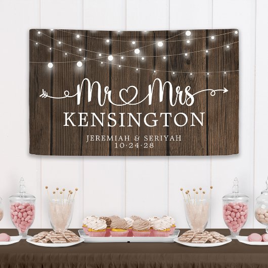 Banderoles Rustique M. Mme Heart String Lights Mariage en boi