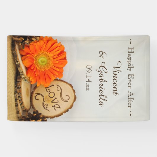 Banderoles Rustique Orange Daisy Mariage de bois (Horizontal)
