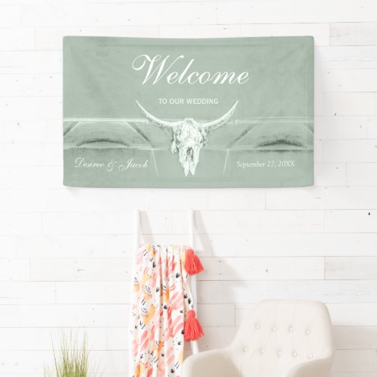 Banderoles Rustique Pastel Sage Vert Vache Occidentale Motif  (En situation)