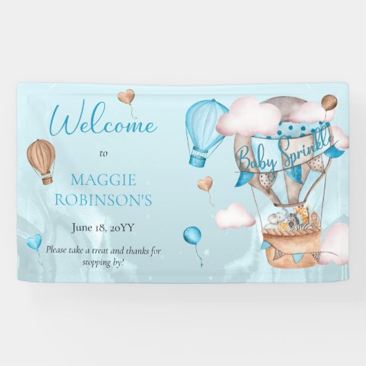 Banderoles Safari Animaux Ballons Bleu Garçon Bébé Sprinkel (Horizontal)