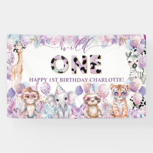 Banderoles Safari Animaux de la Jungle Wild One 1er Anniversa (Horizontal)