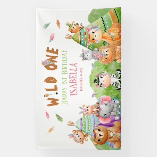 Banderoles Safari Anniversaire Tribal Wild One en Forêt Sauva (Verticale)