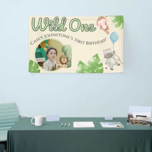 Banderoles Safari Wild One 1 Photo Watercolor 1st Birthday (Salon professionnel)