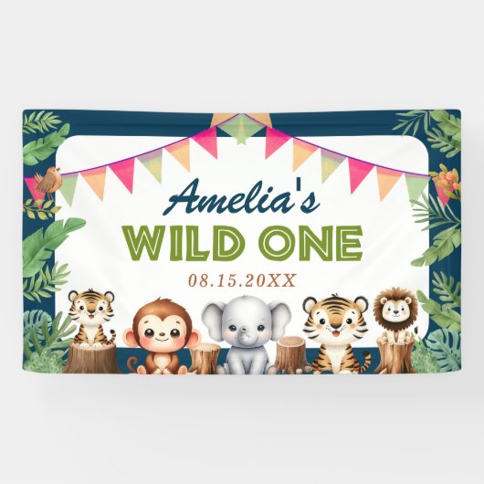 Banderoles Safari Wild One 1er anniversaire (Horizontal)