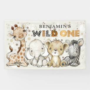 Banderoles Safari Wild Un Anniversaire Lion Elephant Giraffe