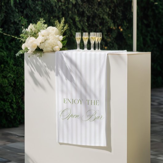 Banderoles Sage Green & Beige Stripe Wedding Open Bar Banner