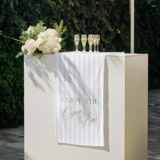 Banderoles Sage Green & Beige Stripe Wedding Open Bar Banner