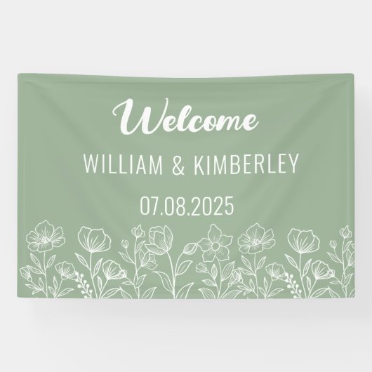 Banderoles Sage Green Floral Rustique Simple Mariage moderne (Horizontal)