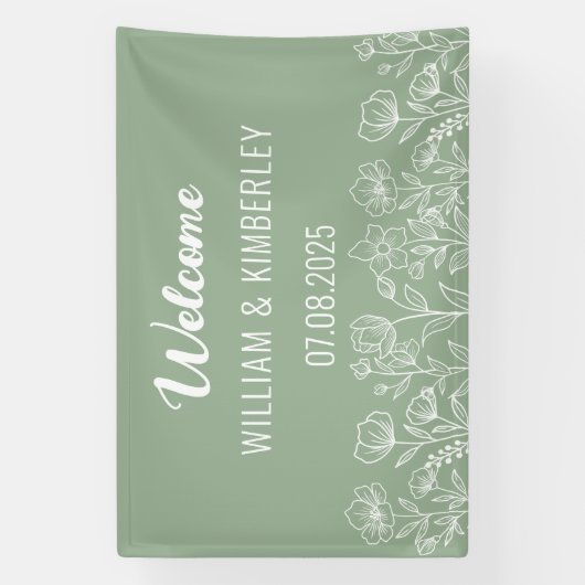 Banderoles Sage Green Floral Rustique Simple Mariage moderne (Verticale)