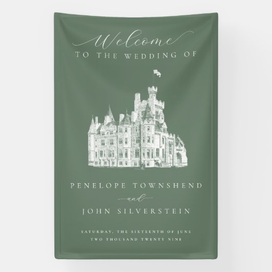 Banderoles Sage Green Vintage Castle Destination Wedding (Verticale)