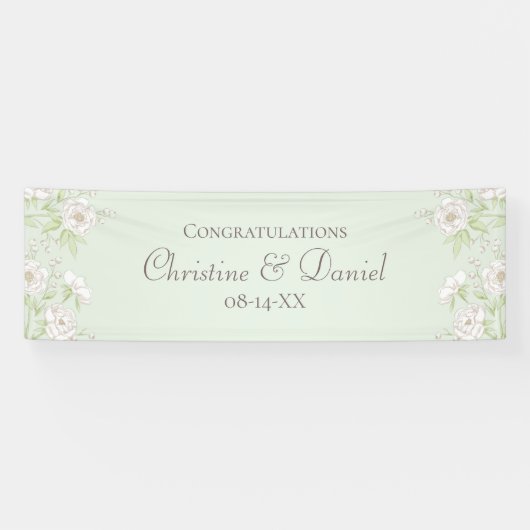 Banderoles Sage Green White Rose Wedding (Horizontal)