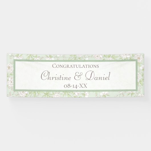 Banderoles Sage Green White Rose Wedding (Horizontal)