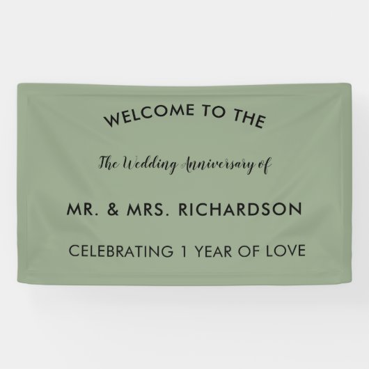 Banderoles Sage minimal vert Simple 1er anniversaire Mariage (Horizontal)