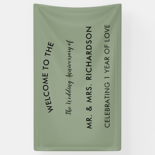 Banderoles Sage minimal vert Simple 1er anniversaire Mariage (Vertical)